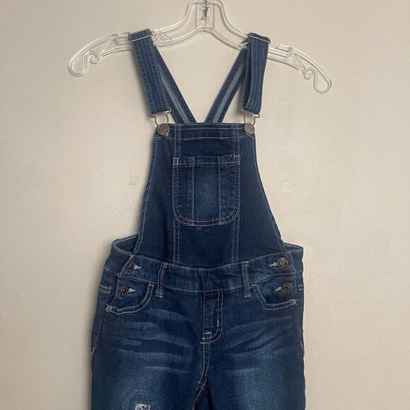 Justice Girls Overalls Size 8 Adjustable Flip Sequins Distressed Cuffed Hem Fall - Picture 3 of 10